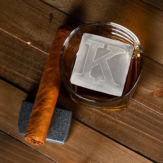 Monogrammed Ice Cubes Mold with Lid, 2 inch Whiskey Ice Cube Tray, Personalized Initials Silicone Cocktail Ice Cube Mold, Wedding Monogram, Thank You Gift, Gifts for Dad (Letter F)