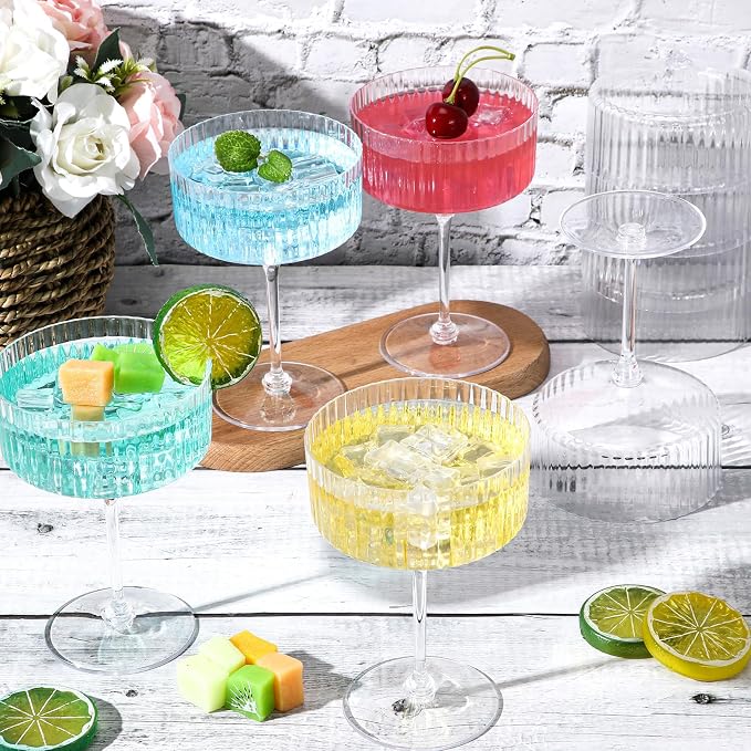 Jingmore 6 Pcs Ribbed Martini Glasses 10 oz Disposable Plastic Vintage Ribbed Coupe Glasses Unbreakable Dessert Parfait Glassware for Wedding Birthday Party Supplies (Clear) - Image 5