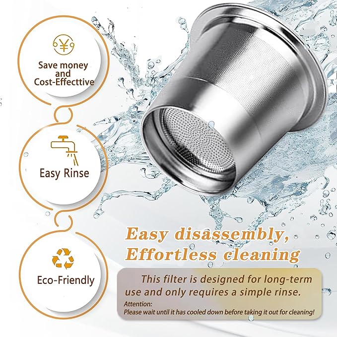 2-Piece Reusable Coffee Filter Capsules for K-eurig 1.0, Stainless Steel, BPA-Free, Cylindrical, Compatible with K-eurig Coffee Makers (2PCS)