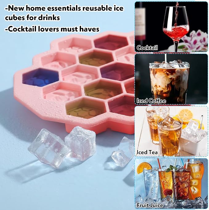 Versatile Honey Comb Silicone Mold, 19 Cavity Bee Silicone Honeycomb Mold for Baking, Reusable Non-Stick Gummy Molds for Candy, Chocolate, Jelly, Ice Cube(Pink) - Image 6