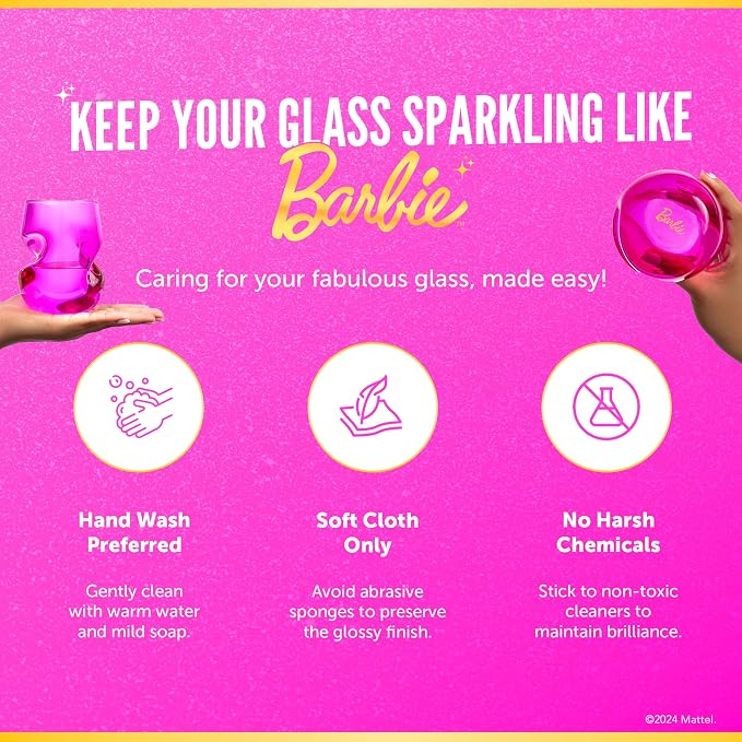 Dragon Glassware x Barbie Stemless Wine Glasses, 16 oz Set of 2 | Pink & Magenta Wine Glasses; Stemless Design with Finger Indentations; Aerates Naturally; Official Barbie Merch - Image 6