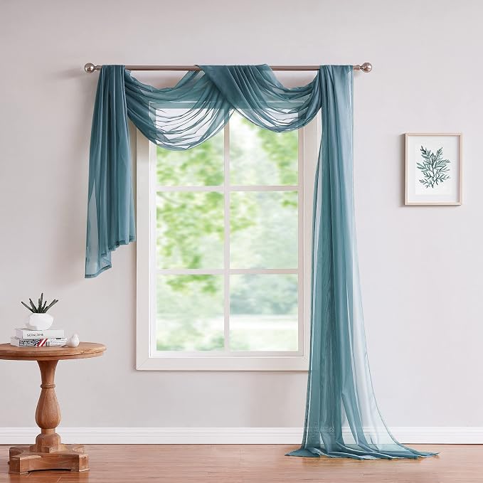 Warm Home Designs 55 x 216 Dusty Blue Sheer Window Scarf. AM D Blue 216" | Extra Long Window Scarves Valances are Great As Wedding Arch Draping Fabric, Bed Canopy Or for Decorative Project. - Image 3