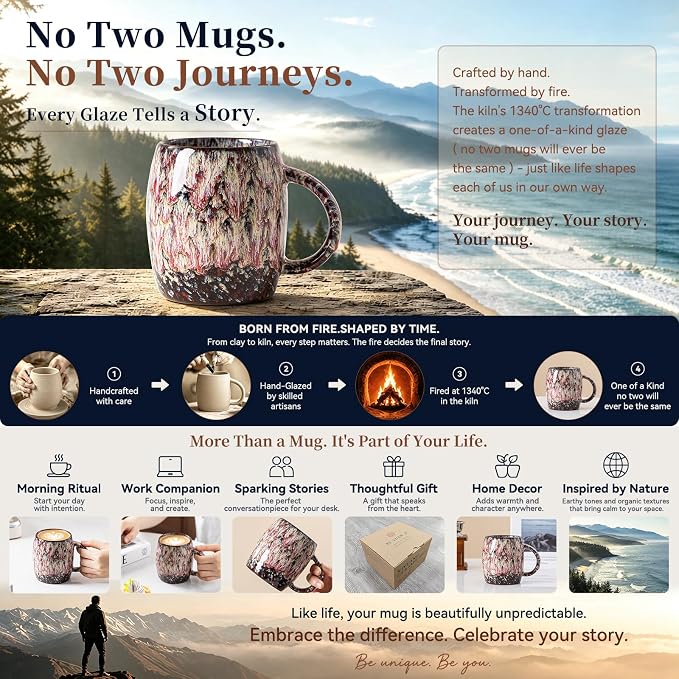 Unique Reactive Glaze Ceramic Coffee Mug - 14 oz Large Coffee Cup with Ergonomic Handle, Lava Red Porcelain Mug for Women & Men, Microwave & Dishwasher Safe, Perfect Birthday & Housewarming Gift - Image 5