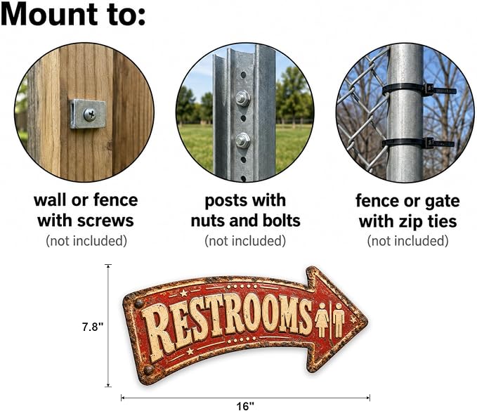 Restrooms Right-Pointing Arrow Sign | powder-coated metal, vintage, durable print, ready to hang - Image 3