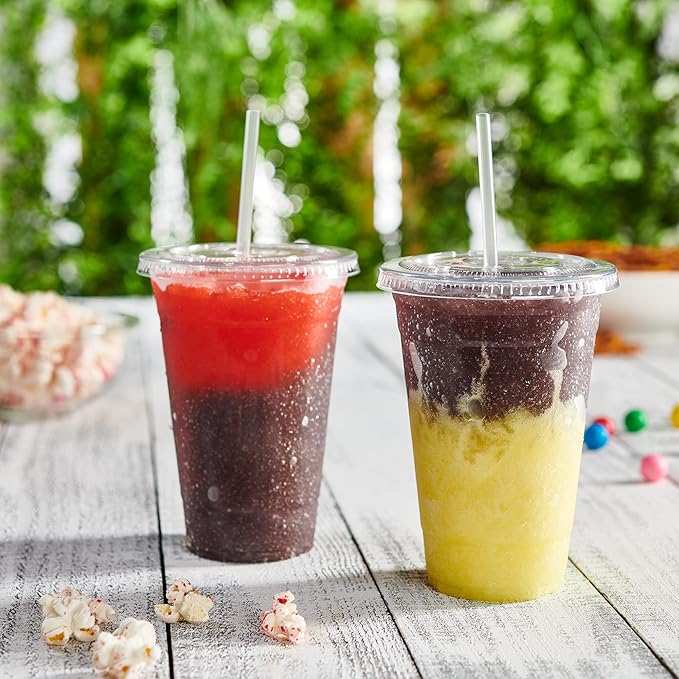 GUSTO [20 oz - 100 Sets Clear Plastic Cups with Lids and Straws – Disposable Iced Coffee Cups for Cold Drinks, Smoothies, Boba, and To-Go Beverages – Sturdy, Easy-to-Separate