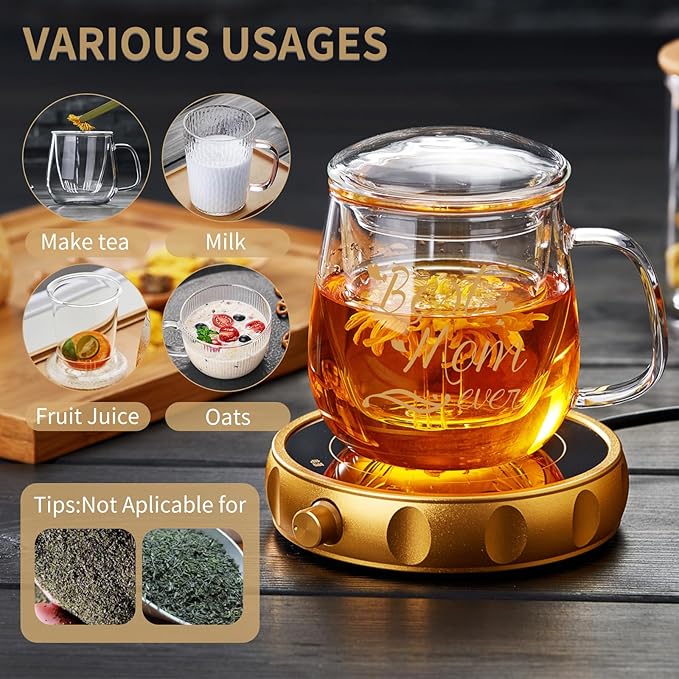 Glass Tea Cup 17.6oz, “Best Mom Ever” Mothers Day Cup with Gift Box, Gifts Mug for Mom, Glass Mug Teacup, Tea Cups for Mom Birthday, Perfect for Grandma & Daughter