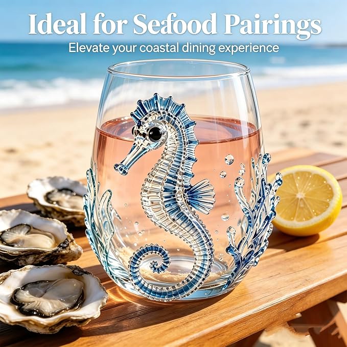 Novelty Seahorse Tumbler Glasses, 3D Artisanal Ocean Themed Embossed Cups, 12oz Decorative Bar Glassware Gift Set(4pcs) - Image 2