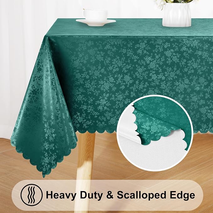 Smiry Rectangle Waterproof Heavy Duty Vinyl Tablecloths, 60 x 102 Inch | Wipeable Washable Floral Embossed Table Cover for Kitchen and Dining Room, Indoor & Outdoor Use, Green - Image 4