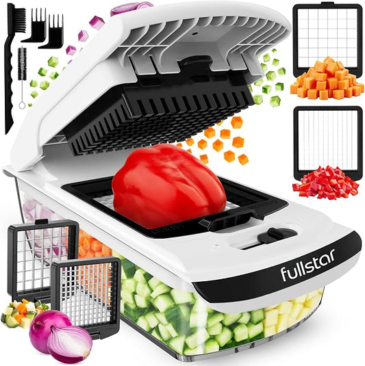Fullstar Pro Original Vegetable Chopper Kitchen Prep Tool | 2 in 1 Veggie Slicer, Onion & Fruit Cutter with Sharp Stainless Steel Blades & Container, All-in-One Food Prep Tool (White) by fullstar