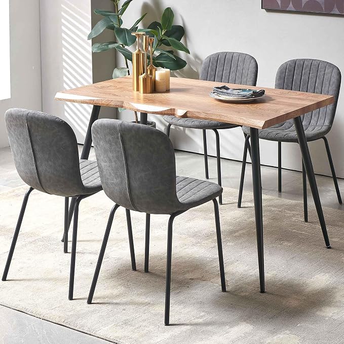 Dining Chairs Set of 4, Modern Mid Century Faux Leather Dining Room Chairs with Black Metal Legs, Comfortable Armless Side Kitchen Chair for Home, Living Room, Bedroom, Restaurant, Dark Grey - Image 7