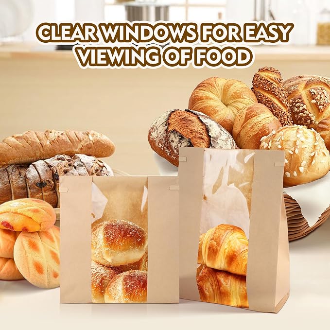 30 Pack Bakery Bags with Window Kraft Paper Bread Bags Bread Loaf Bags with Tin Tie Tab Lock Toast Bags Baked Food Packaging Storage - Image 5