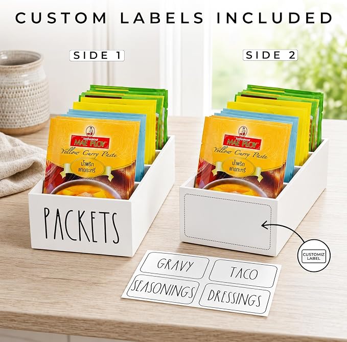 Seasoning Organizer, Pantry Storage Bins for Food Mixes, Spices, Gravy, Taco, and Dressing Packets - Modern Farmhouse Kitchen Organization (White) - Image 3