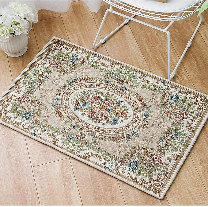 Non-Slip Door Mat Modern Accent Floor Rugs for Entryway Romantic American Country Style Cotton Rugs Home Decor Collection Floral Rug, 2' x 3', Beige Garden - Image 2