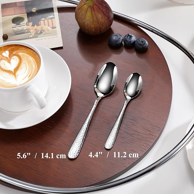 KEAWELL Premium Louise Hammered Demitasse Espresso Spoons: 12-Piece Set, 4.4-Inch Small Size, 18/10 Stainless Steel, Dishwasher Safe (12, 4.4 inches)