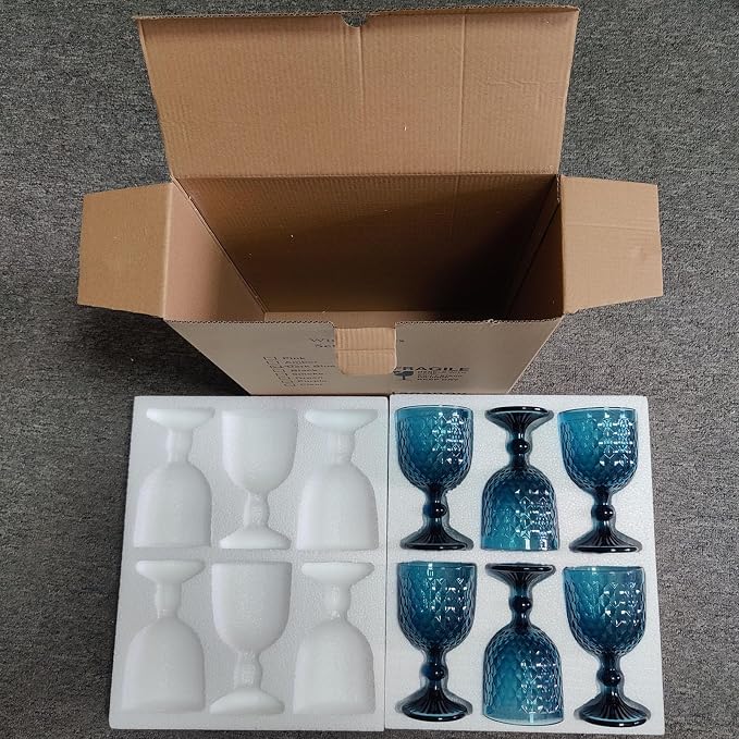 Taganov Blue Wine Glass Goblets set of 6 Vintage Glassware Colored Stemware 13.5 oz for Wedding Party Bar Housewarming Gift - Image 6