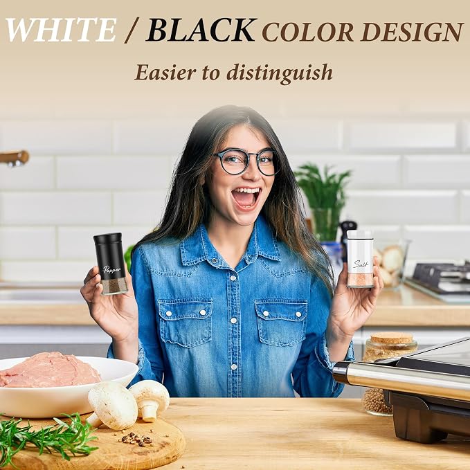 Salt and Pepper Shakers Set, Black and White | Refillable Design, Kitchen Decor and Accessories, For Countertop, Housewarming Christmas Gift - Image 7