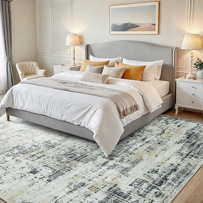 5x7 Washable Area Rug for Living Room Bedroom: Non-Slip Modern Black Gray | Machine Washable TPR Backing, Stain-Resistant Low Pile, Pet & Kid Friendly, Abstract Decor for Dining Room, Dorm, Home Office - Image 2
