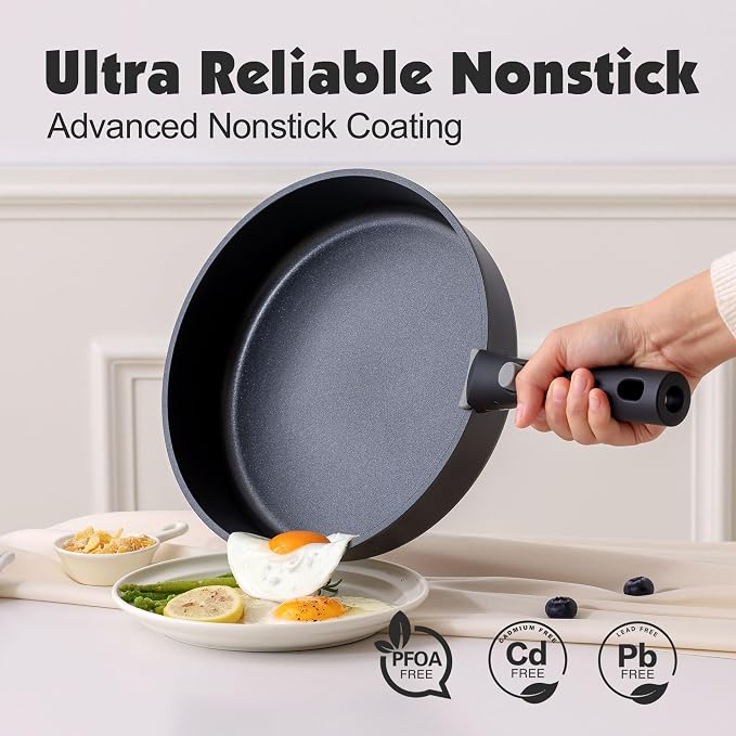SENSARTE 17 Piece Nonstick Detachable Handle Pots and Pans Set Black | Removable Handle Cookware Set, Induction Cookware Set with Removable Handle, Healthy Non Stick for RV, Dishwasher ＆ Oven Safe - Image 4