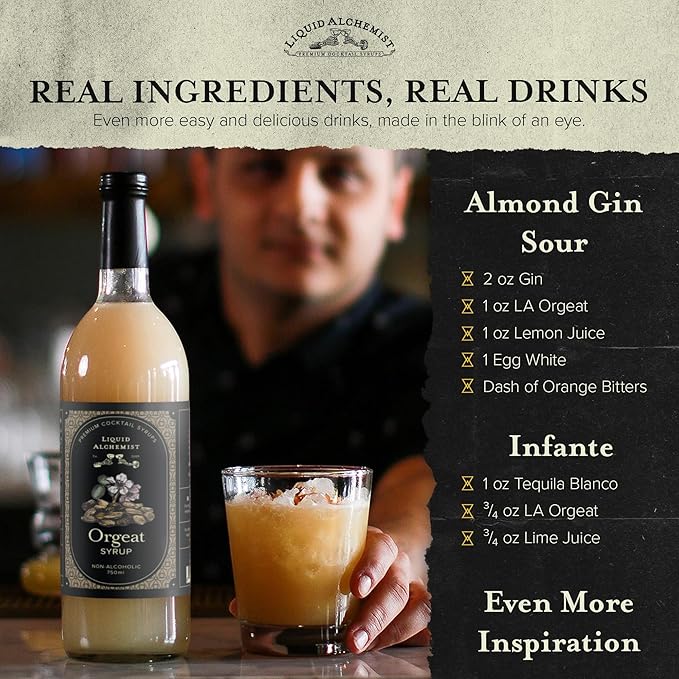 Liquid Alchemist Orgeat Syrup for Cocktails - Real Ingredients Make Our Almond Syrup the Perfect Mai Tai Mix - Non-GMO, Gluten Free & Vegan (25.4 oz)