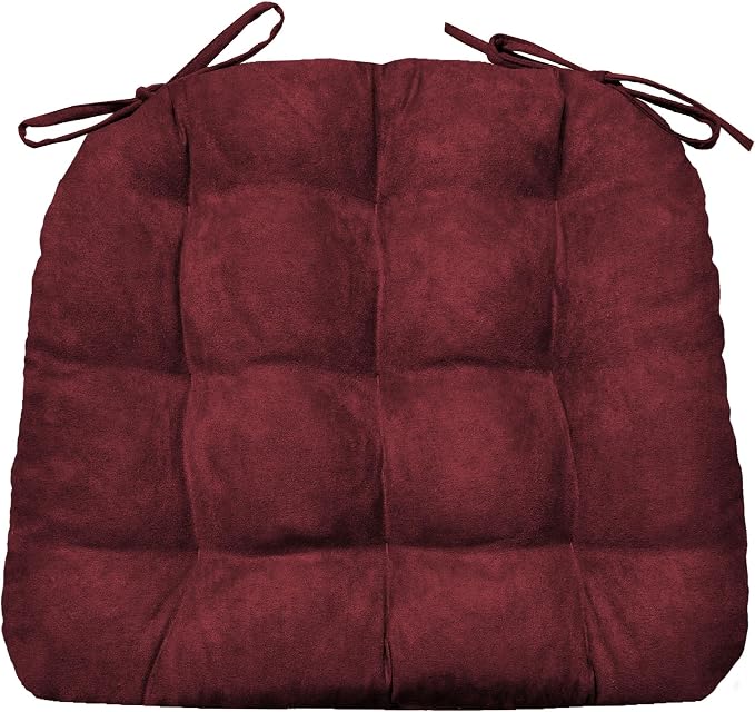 Barnett Home Decor Microsuede Claret Red Dining Chair Pad with Ties - 15 x 17 Size Small Chair Cushion - Latex Foam Fill Cushion, Reversible, Machine Washable - Microfiber Ultrasuede Wine Red by BarnettHomeDecor