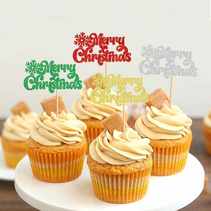 24 Pack Christmas Cupcake Toppers - Merry Christmas & Xmas Holiday Cupcake Picks - Boy Girl Baby Shower & Birthday Party Cake Decorations - Image 4