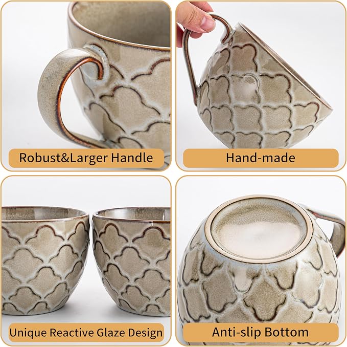 24 oz Coffee Mug, Ceramic Extra Large Coffee Mugs with Handles, Grey | Large Soup Mugs for Cappuccino, Ramen, Oatmeal, Soup Mugs with Handles, Dishwasher and Microwave Safe, Housewarming Gift - Image 7
