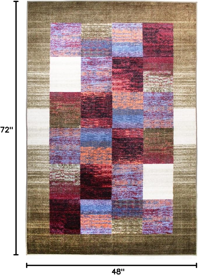 Superior Indoor Non-Slip Area Rug, Rustic Floor Decor, Color Block Rug for Living Room, Bedroom, Office, Kitchen, Dining, Washable Rugs, Foam Back, Lockwood Collection, 4' x 6', Brown-Burgundy - Image 3