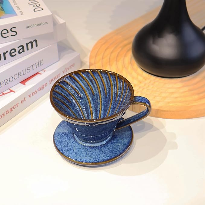 Ceramic Coffee Dripper includes 50 Filters 01 Pour Over Coffee Maker Porcelain V Hand Brewed Set Pottery Artisanal Drip Brew Barista Gift for 1-2 People Travel Camping Office Home