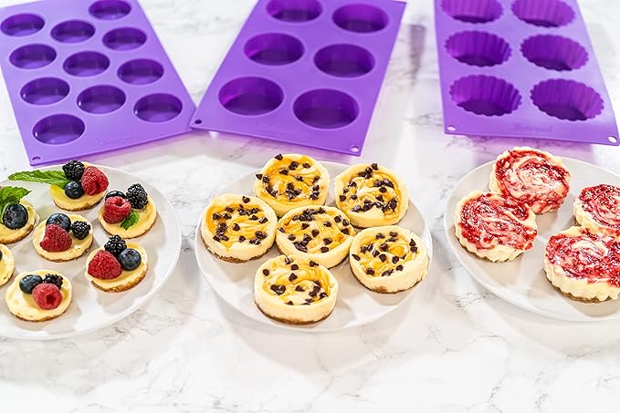 Bakerpan Silicone Mini Cake Mold, for Tarts, Cupcakes - Set of 2 - Mini Cheesecake, Mousse Desserts, Chocolate Covered Oreo Cookie Molds (Pack of 2)