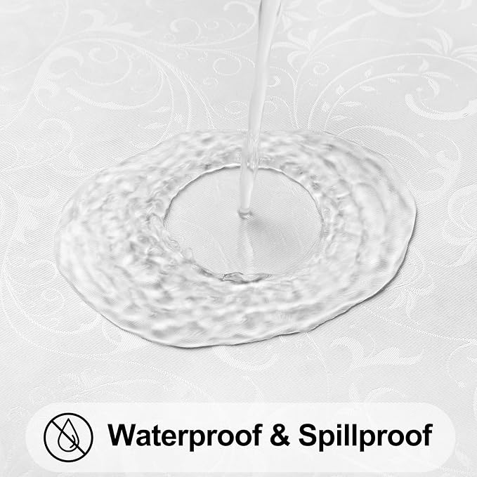 Smiry Rectangle Waterproof Heavy Duty Vinyl Tablecloths, 60 x 120 Inch | Wipeable Washable Floral Embossed Table Cover for Kitchen and Dining Room, Indoor & Outdoor Use, Pearl White - Image 2