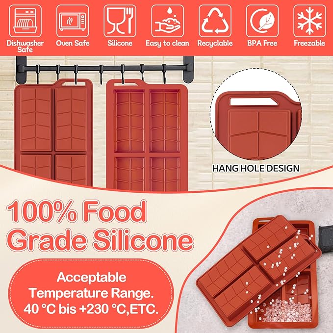 Chocolate Bar Molds Deep Silicone Non Stick 2 Pack,Dubai Shapes Thick Candy Stuffed Bar Mold for Filling Big Knafeh Pistachio Granola Bar Snacks