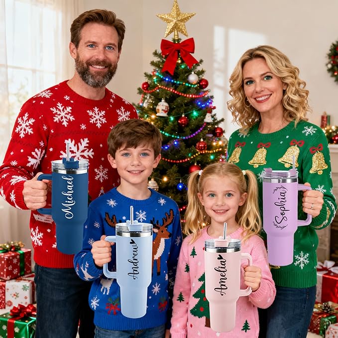 Ships Next Day,40 oz Tumbler with Handle and Straw,Custom Stainless Steel Insulated Cups with Name Travel Coffee Mug Personalized Wedding Mother's Birthday Christmas Gifts for Women