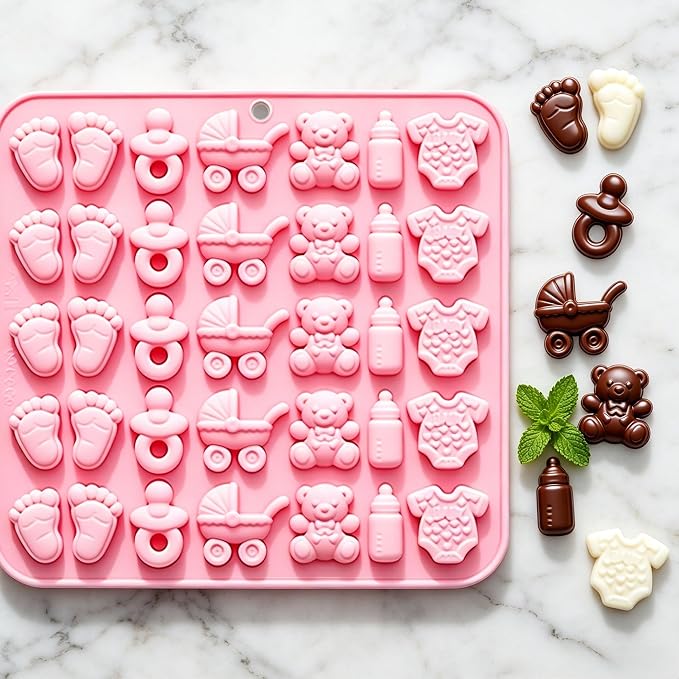 Cute Baby Silicone Fondant Cake Mold, Baby Feet Chocolate Molds | Silicone Baby Onesie Baby Bottle Pacifier Candy Mold Baking Mould for Baby Shower Cake Decoration Gummy Sugar Cupcake Topper - Image 4
