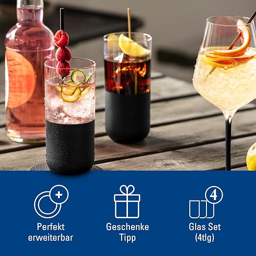 Villeroy & Boch Manufacture Rock Collection Longdrink Glass Set, Set of 4, Crystal Glass with Matte Black Base, Made in Europe, Capacity 10 oz | Matte black crystal glass long drink glasses, hand wash only, make cocktail hour feel like a design statement - Image 6