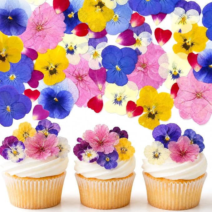 75 Pcs Edible Pressed Flowers for Cakes, Cocktails, Drinks & DIY Art Crafts | Natural Dried Edible Flowers for Drinks, DIY Crafts, Food Grade Mix of Pansies, Cherry Blossoms & Heart Rose Petals by Unknown