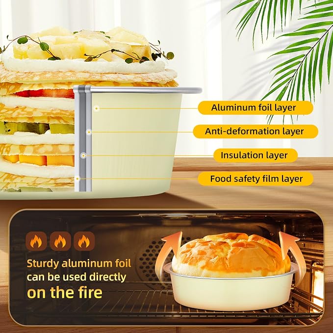 Beasea Disposable Tart Pans with Lids, 120 Pack 7.3oz Mini Pie Tins Creme Brulee Ramekins Aluminum Foil Pie Tart Cake Baking Pans Tins Cheesecake Containers for Birthday Party - Sage Green - Image 3