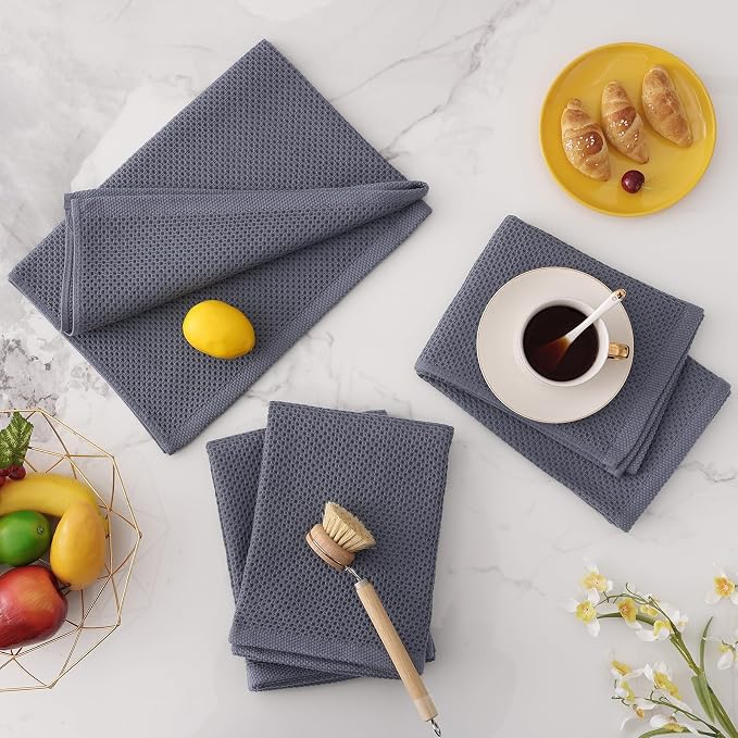 Homaxy 100% Cotton Oversized Waffle Weave Kitchen Towels 8-Pack, Dark Grey | 20 x 28 Inches, Ultra Soft Absorbent Dish Towels, Quick Drying Large Cleaning Towels - Image 7
