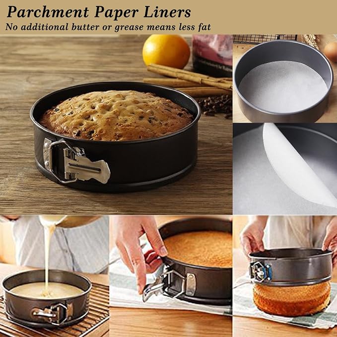 MASSUGAR 4 7 9 Inch Springform Pan, Non-stick Leakproof Cheesecake Pan, Spring Form Pans for Cheesecake, Round Cake Pans for Baking with Removable Bottom and 50Pcs Parchment Paper - Image 4