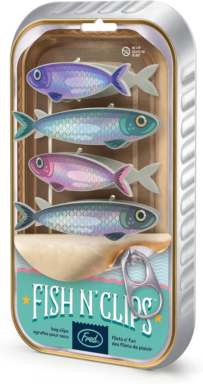 Genuine Fred FISH 'N CLIPS Sardine Bag Clips, Set of 4 Food Storage Clips, Iridescent Finish, Double-Sided, Durable Plastic and Stainless Steel Springs, Fun Kitchen Accessories and Great Gift - Image 5