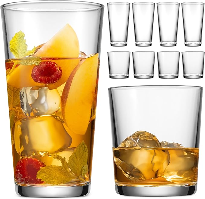 Glaver's Drinking Glasses Set of 8 Mixed Glassware Set, 4 Highballs 17 Oz., 4 Whiskey Glasses 13 Oz., Great For Cocktail Whisky and other Beverages. Dishwasher Safe. by Glavers