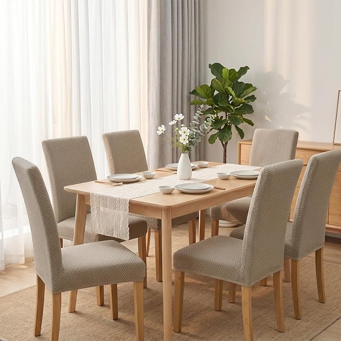 Promindfly Dining Chair Covers, 3D Jacquard Fabric Chair Covers for Dining Room, Anti-Scratch Chair Covers Set of 6, Stretch Washable Dining Chair Covers for Kitchen, Hotel - Image 7