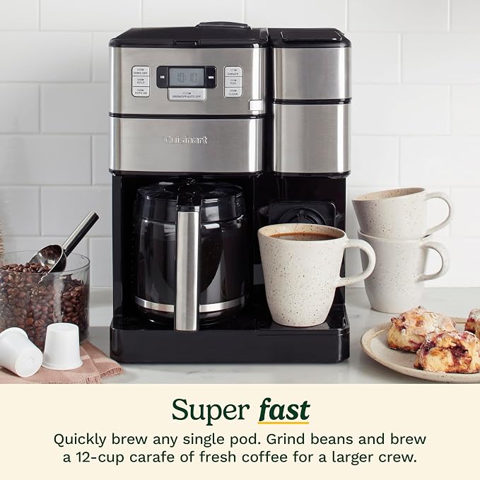 Cuisinart Coffee Maker, 2-in-1 Grinder/Brewer, Single Serve 8/10/12 oz | Grind & brew coffee machine with 12-cup glass carafe, drip-free spout, pod compatibility & 40-oz reservoir, SS-GB1 - Image 2