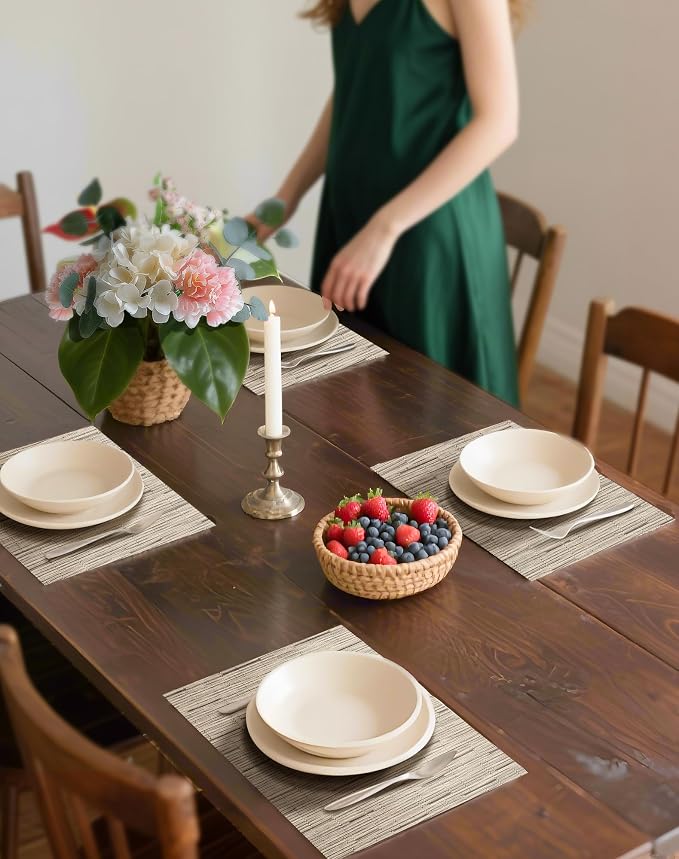 Leetaltree Light Brown Placemats Set of 12 - Heat Resistant Non-Slip Place mats for Dining Table, Washable Durable PVC Vinyl Woven Table Mats（Light Brown, 12） - Image 3