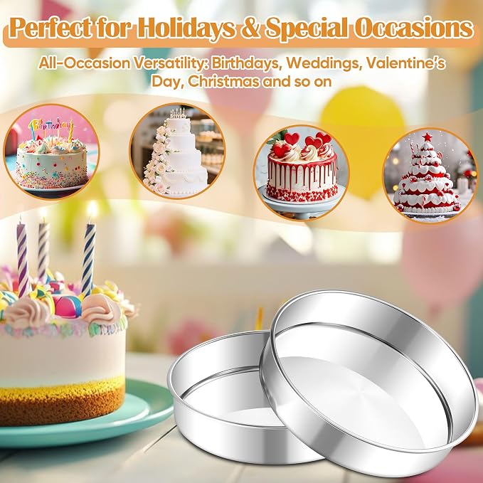 E-far 11 Inch Cake Pan Set of 2, Stainless Steel Large Round Baking Pans Tins, Non-Toxic & Leak-Proof Mold for Birthday Wedding Layer Tiered Cake, Easy Clean & Dishwasher Safe - Image 6