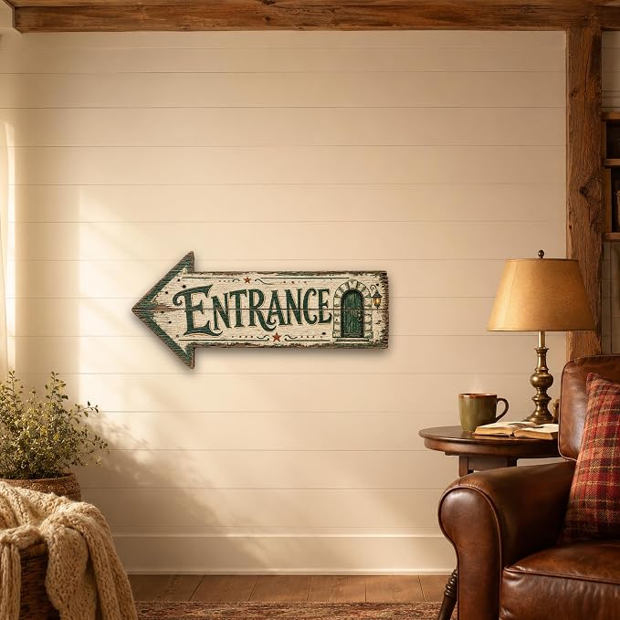 Entrance Left-Pointing Arrow Sign — Die-Cut Metal Directional Wall Decor | barnwood look, rustic, durable print, ready to hang - Image 5