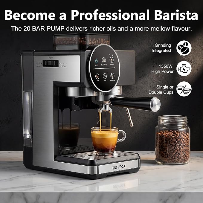 CUSIMAX Espresso Machine with Grinder, 20 Bar Professional Expresso Coffee Machines with Milk Frother Steam Wand, Espresso Maker with 60oz Removable Water Tank, Cappuccino & Latte Machine for Home - Image 2