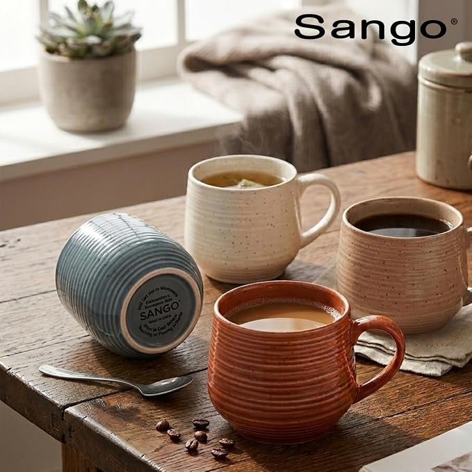 SANGO 17.5 oz Stoneware Coffee Mugs Set of 4, Rustic Ceramic Mug with Speckled Reactive Glaze, Large Pottery Drinkware for Coffee or Tea, Dishwasher & Microwave Safe Mugs, Siterra Painter’s Palette - Image 9