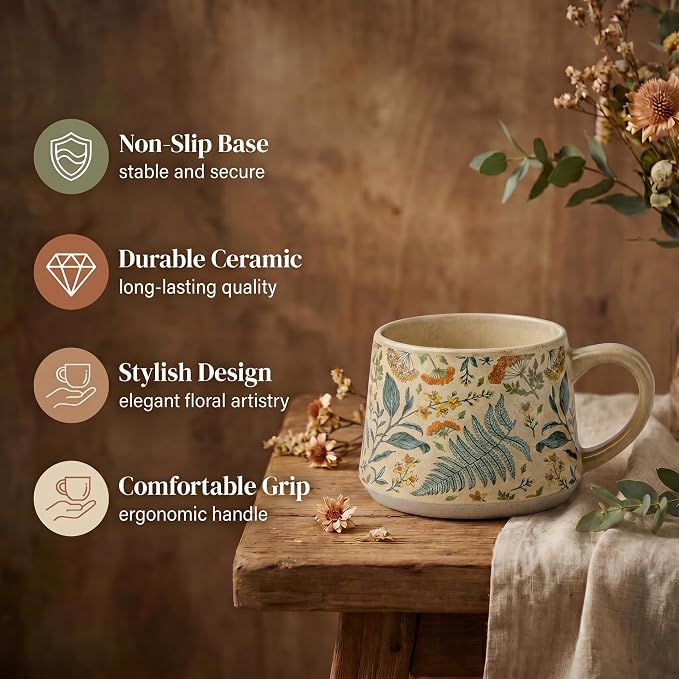 Ceramic Coffee Mug, 13oz Floral Design Pottery cute mugs, Ideal Gift for Women unique vintage pretty coffee mugs (Summer Whisper) - Image 4
