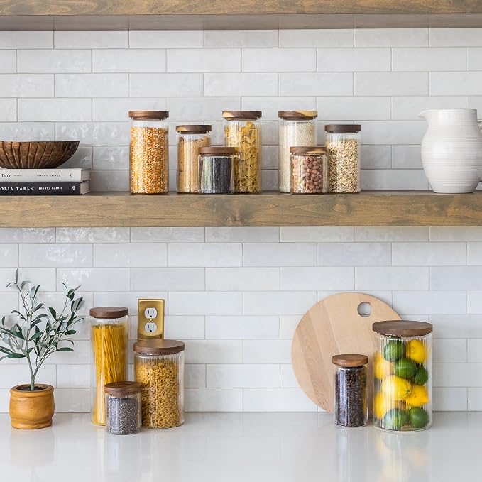 Ribbed Glass Jar with Wooden Lid 16.9oz / 27oz | Airtight Fluted Storage Container for Food, Pasta, Coffee, Candy, Dog Treats, Snacks | Canisters for Home & Kitchen (44 fl.oz / 1300ml -3X) - Image 7