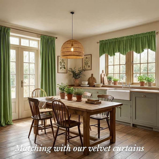 Grass Green Valance for Windows 52x18 Inch 1 Panel | Bright Wavy Green Kitchen Window Treatment, Spring Decorative Short Drapes for Bathroom, Kids Room, Rod Pocket - Image 2